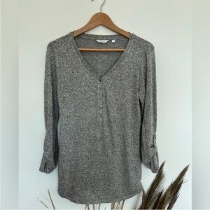 2/$20 Reitmans Charcoal Button-Down V-Neck Blouse Size S